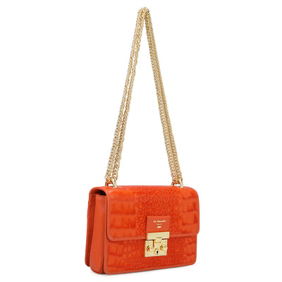 Small Croco Leather Shoulder Bag - Orange