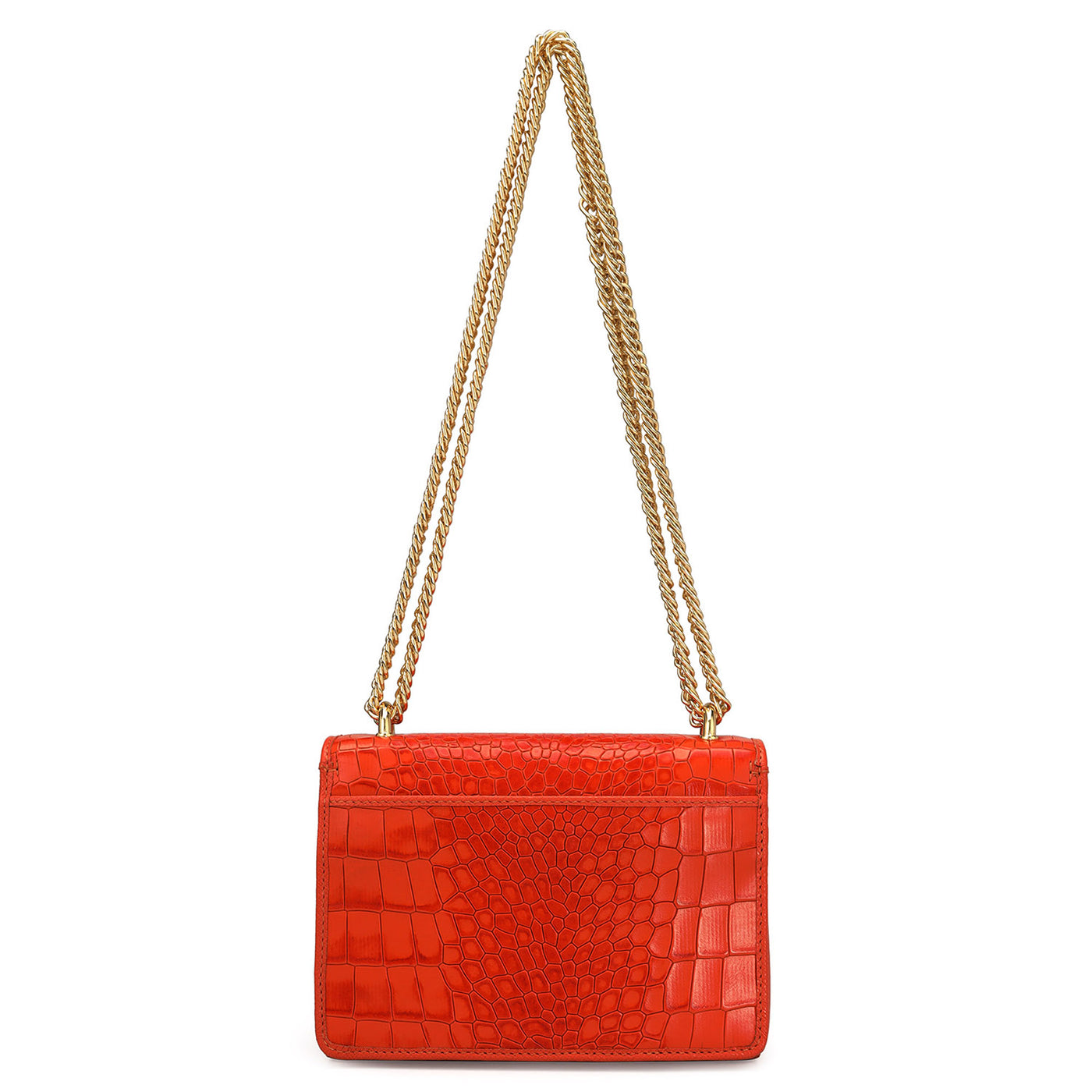 Small Croco Leather Shoulder Bag - Orange