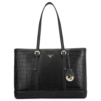 Medium Croco Franzy Leather Tote - Black