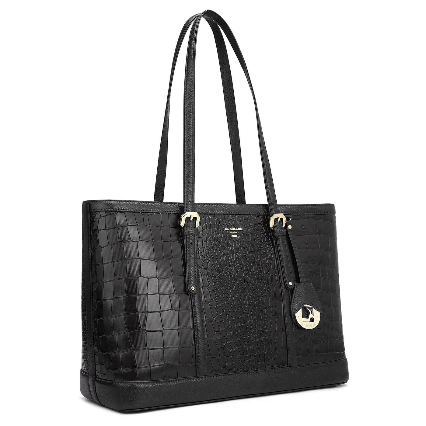 Medium Croco Franzy Leather Tote - Black