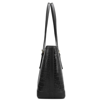 Medium Croco Franzy Leather Tote - Black