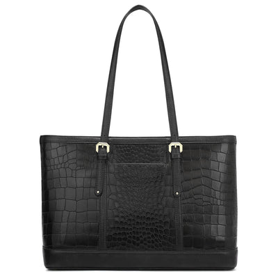 Medium Croco Franzy Leather Tote - Black