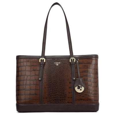 Medium Croco Franzy Leather Tote - Brown