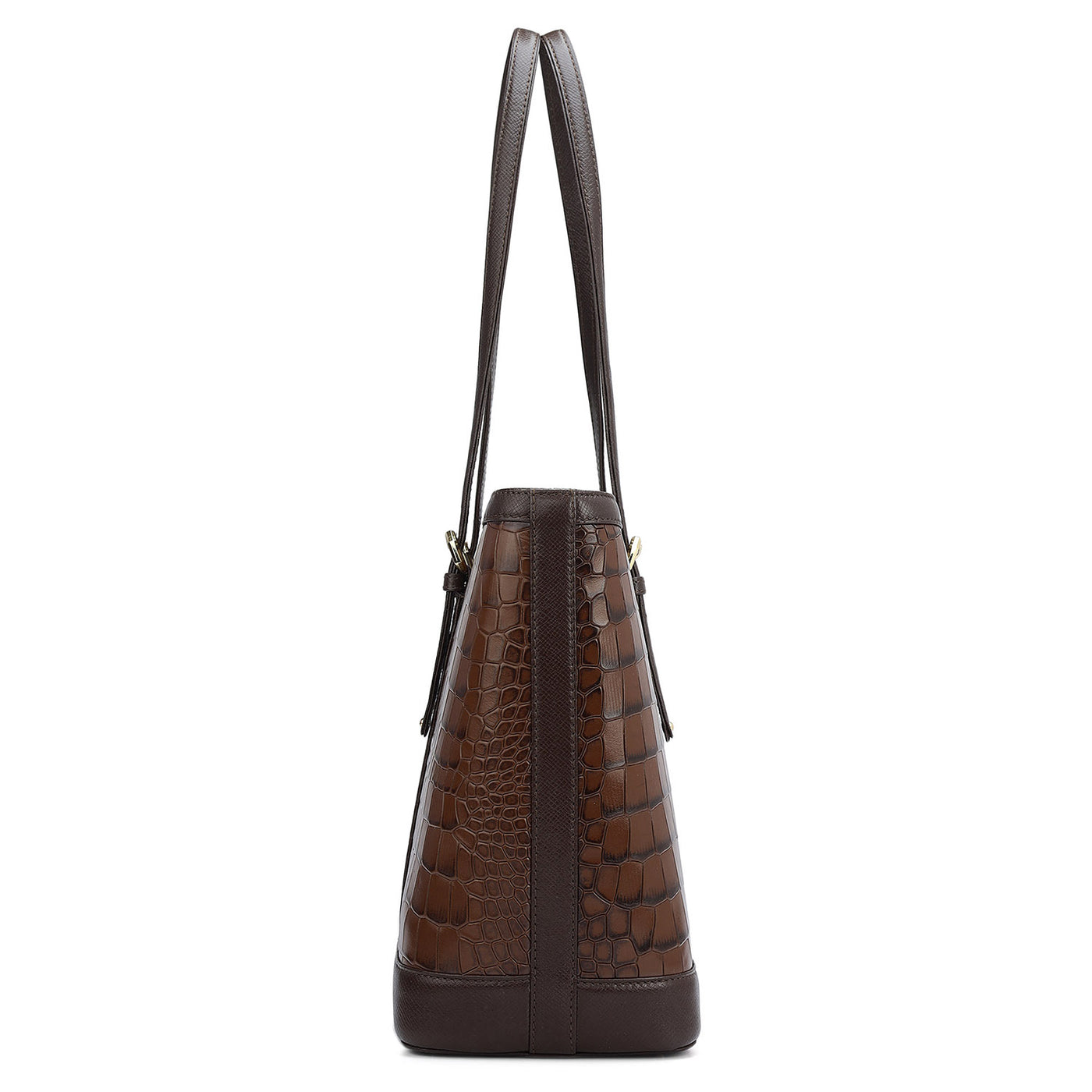 Medium Croco Franzy Leather Tote - Brown