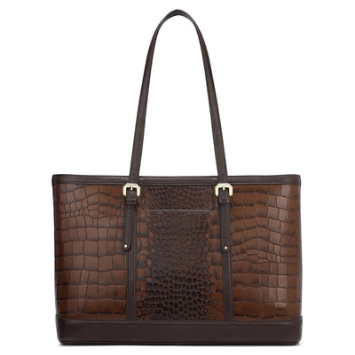 Medium Croco Franzy Leather Tote - Brown