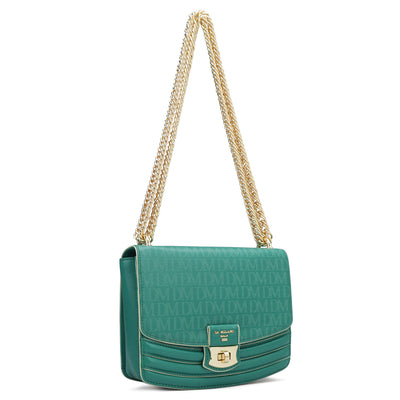 Small Monogram Franzy Leather Shoulder Bag - Emerald Green