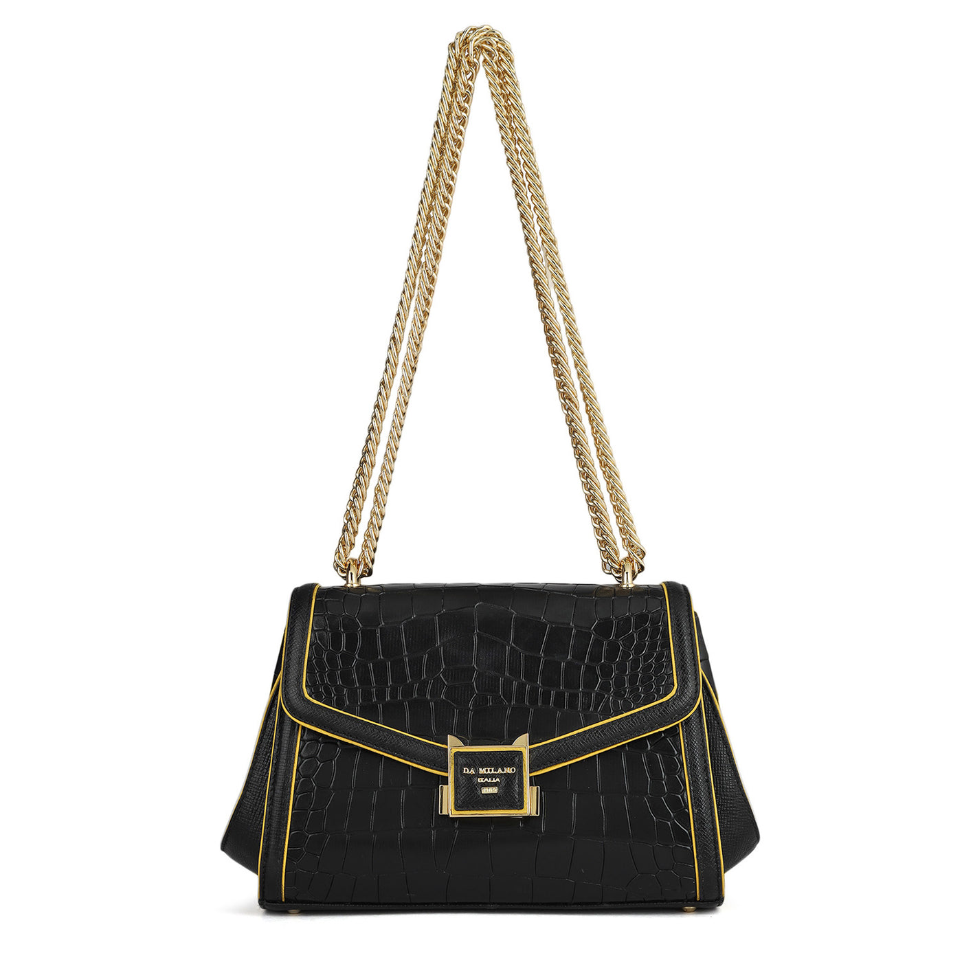 Small Croco Leather Shoulder Bag - Black