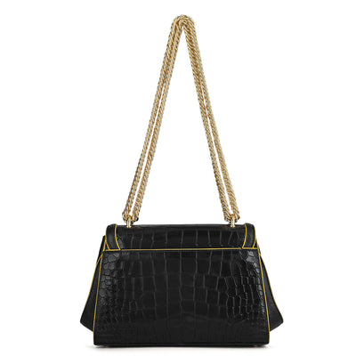 Small Croco Leather Shoulder Bag - Black