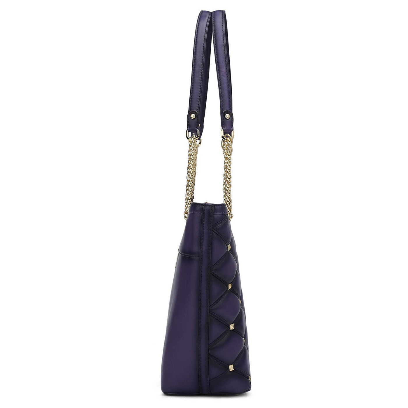 Medium Quilting Plain Leather Shoulder Bag - Purple