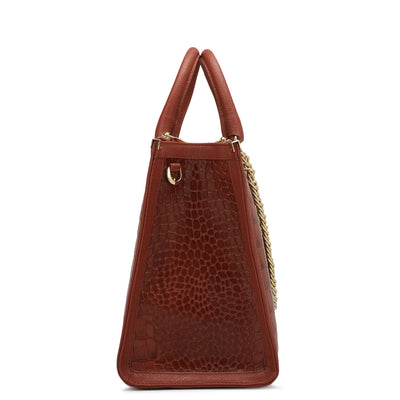 Medium Croco Leather Satchel - Brick