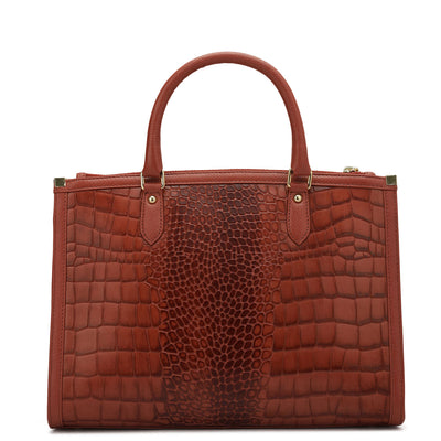 Medium Croco Leather Satchel - Brick