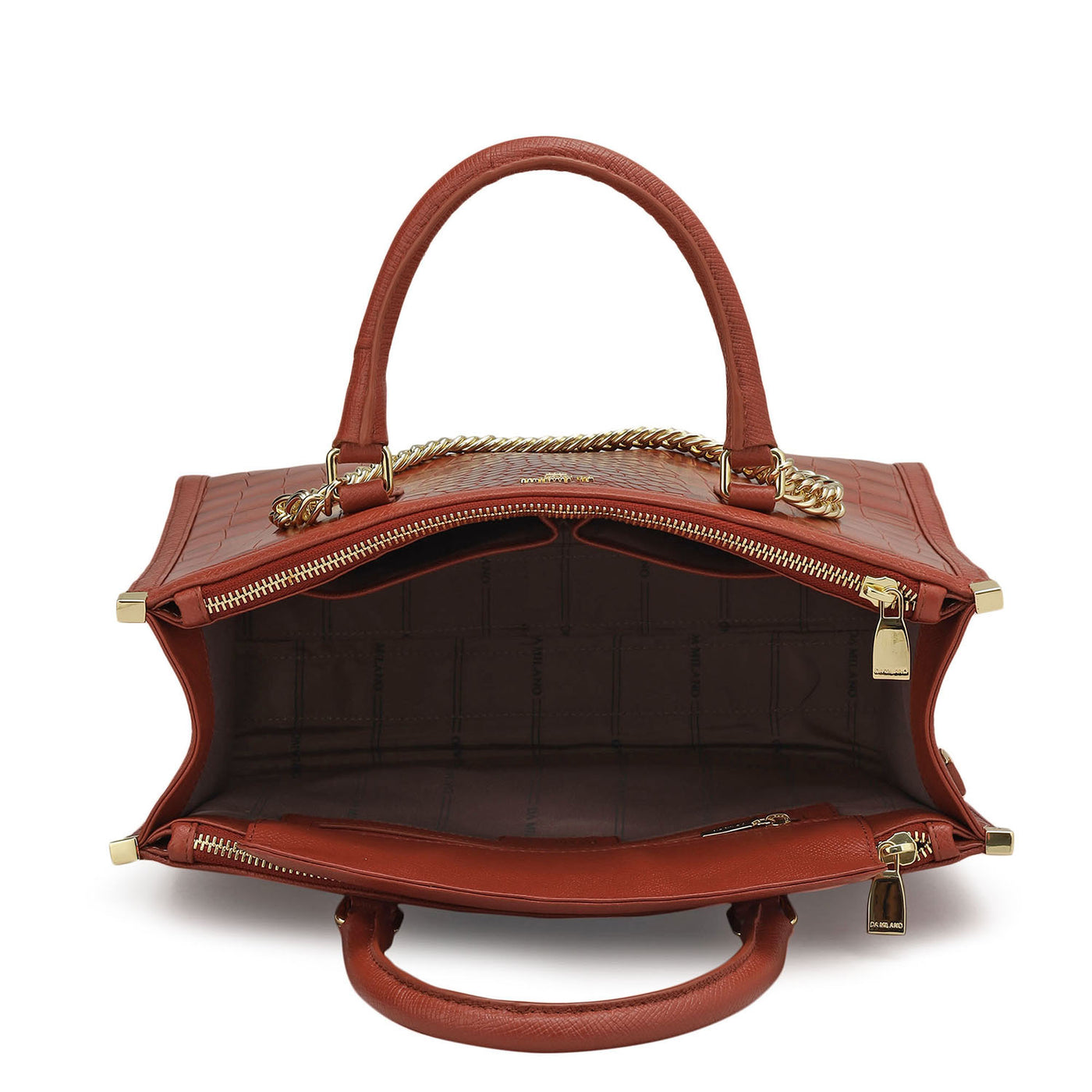 Medium Croco Leather Satchel - Brick