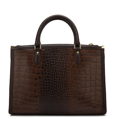 Medium Croco Leather Satchel - Brown