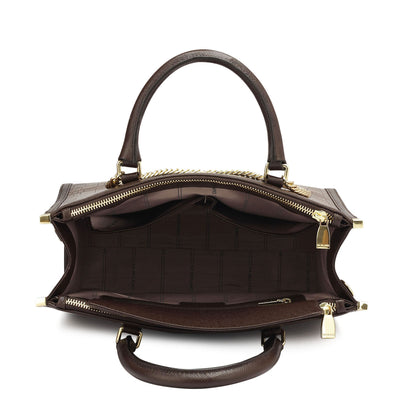 Medium Croco Leather Satchel - Brown