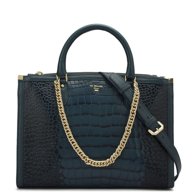 Medium Croco Leather Satchel - Ocean