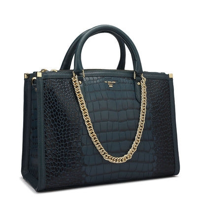 Medium Croco Leather Satchel - Ocean