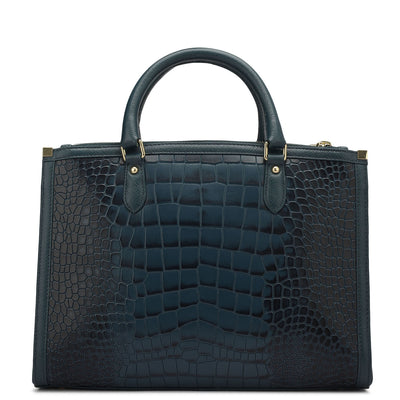 Medium Croco Leather Satchel - Ocean