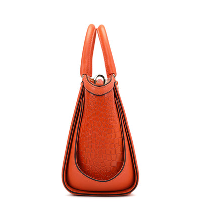 Small Croco Leather Satchel - Pumpkin