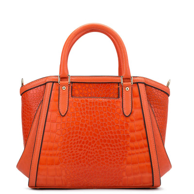 Small Croco Leather Satchel - Pumpkin