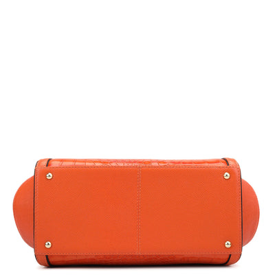 Small Croco Leather Satchel - Pumpkin