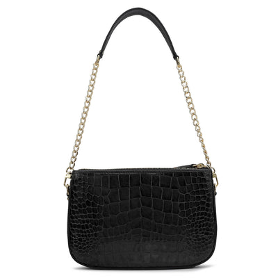 Small Croco Leather Shoulder Bag - Black