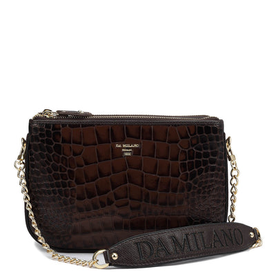 Small Croco Leather Shoulder Bag - Brown