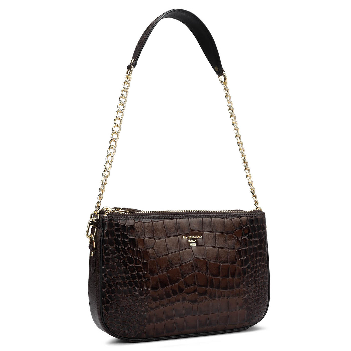 Small Croco Leather Shoulder Bag - Brown