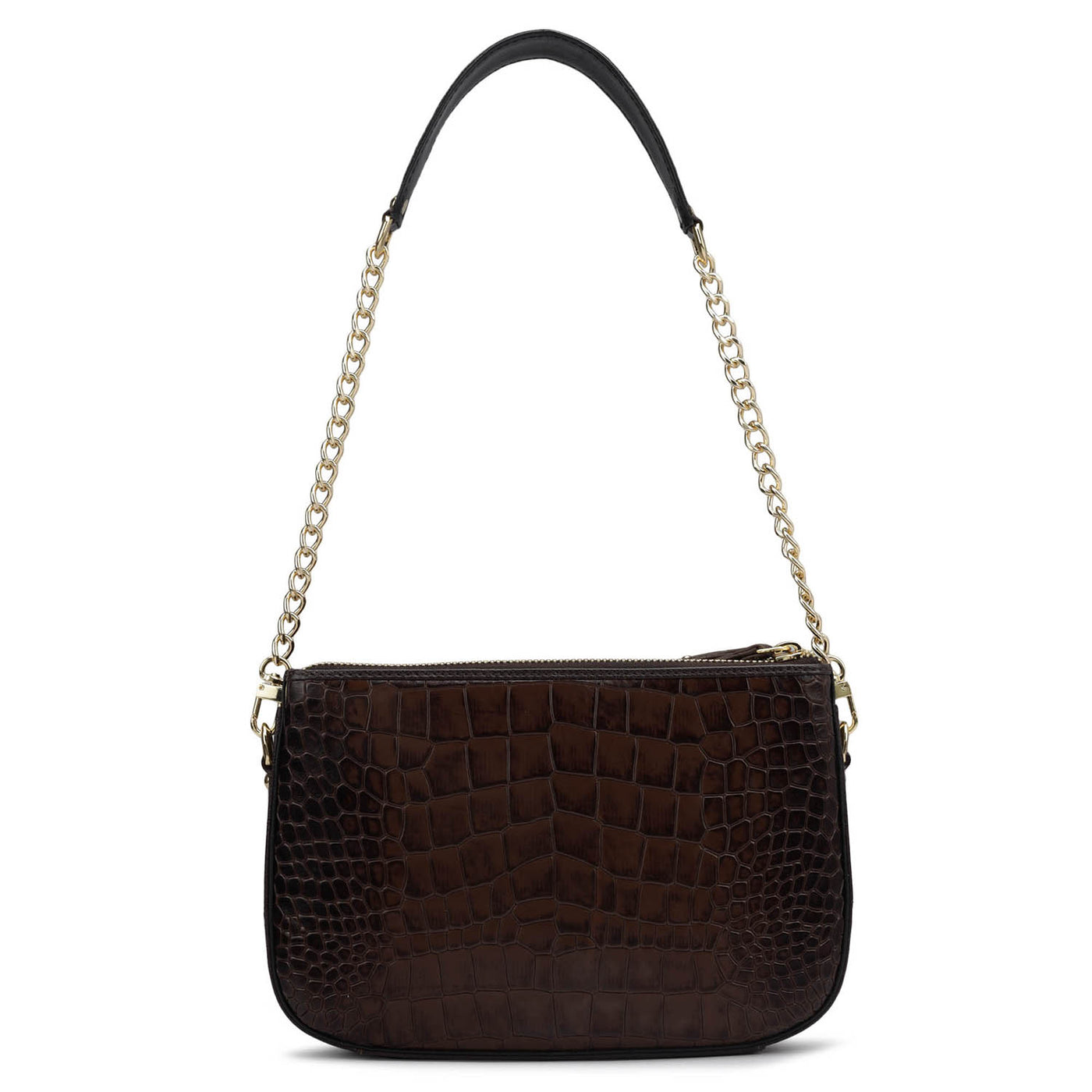 Small Croco Leather Shoulder Bag - Brown