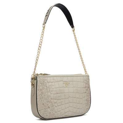 Small Croco Leather Shoulder Bag - Frost