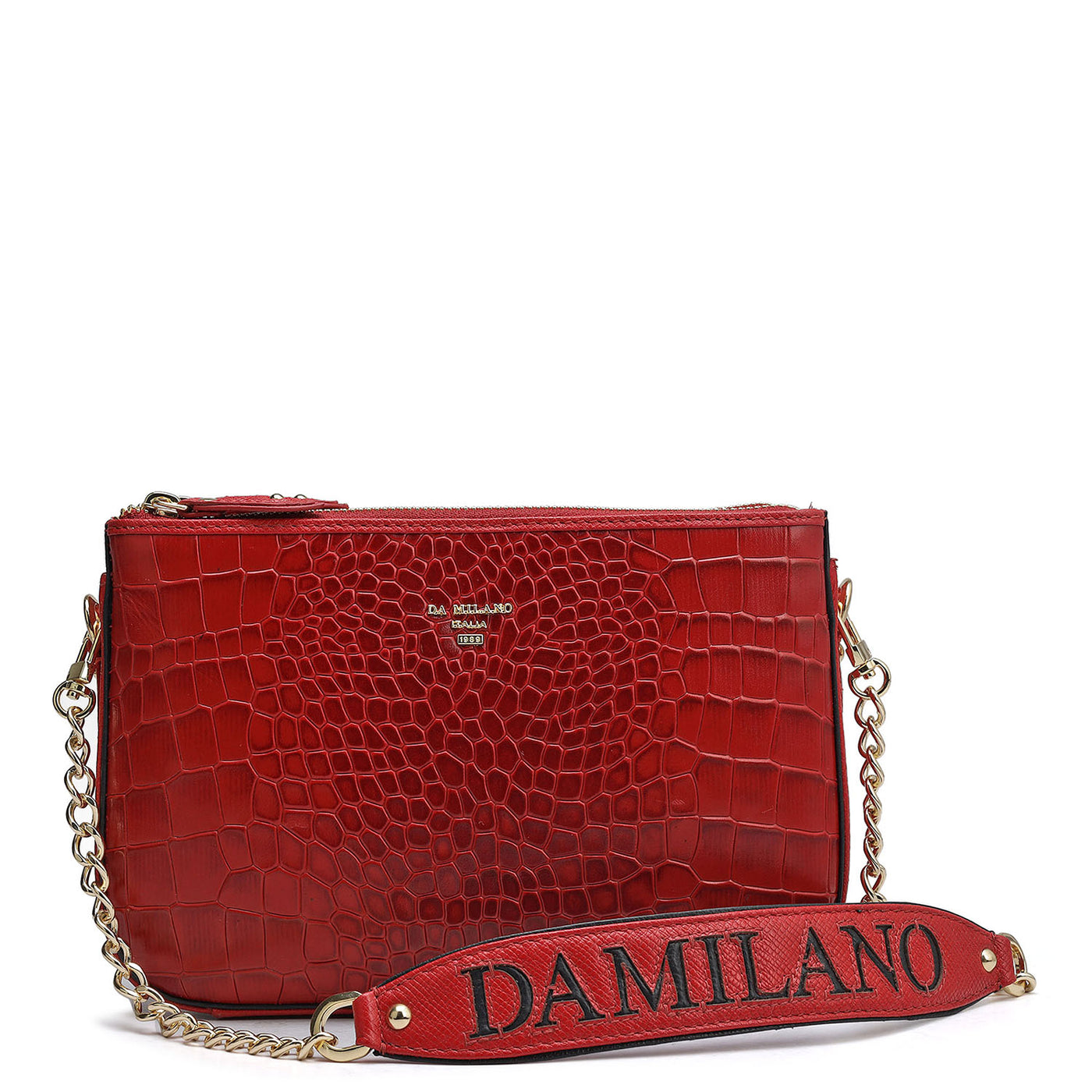 Small Croco Leather Shoulder Bag - Red