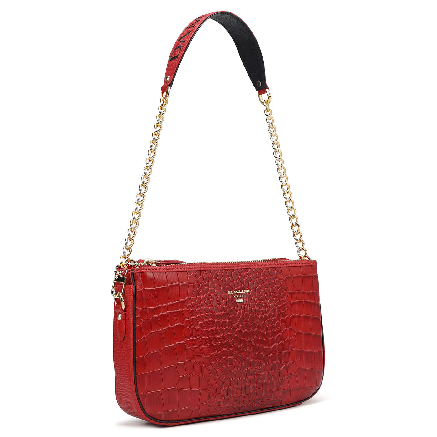 Small Croco Leather Shoulder Bag - Red