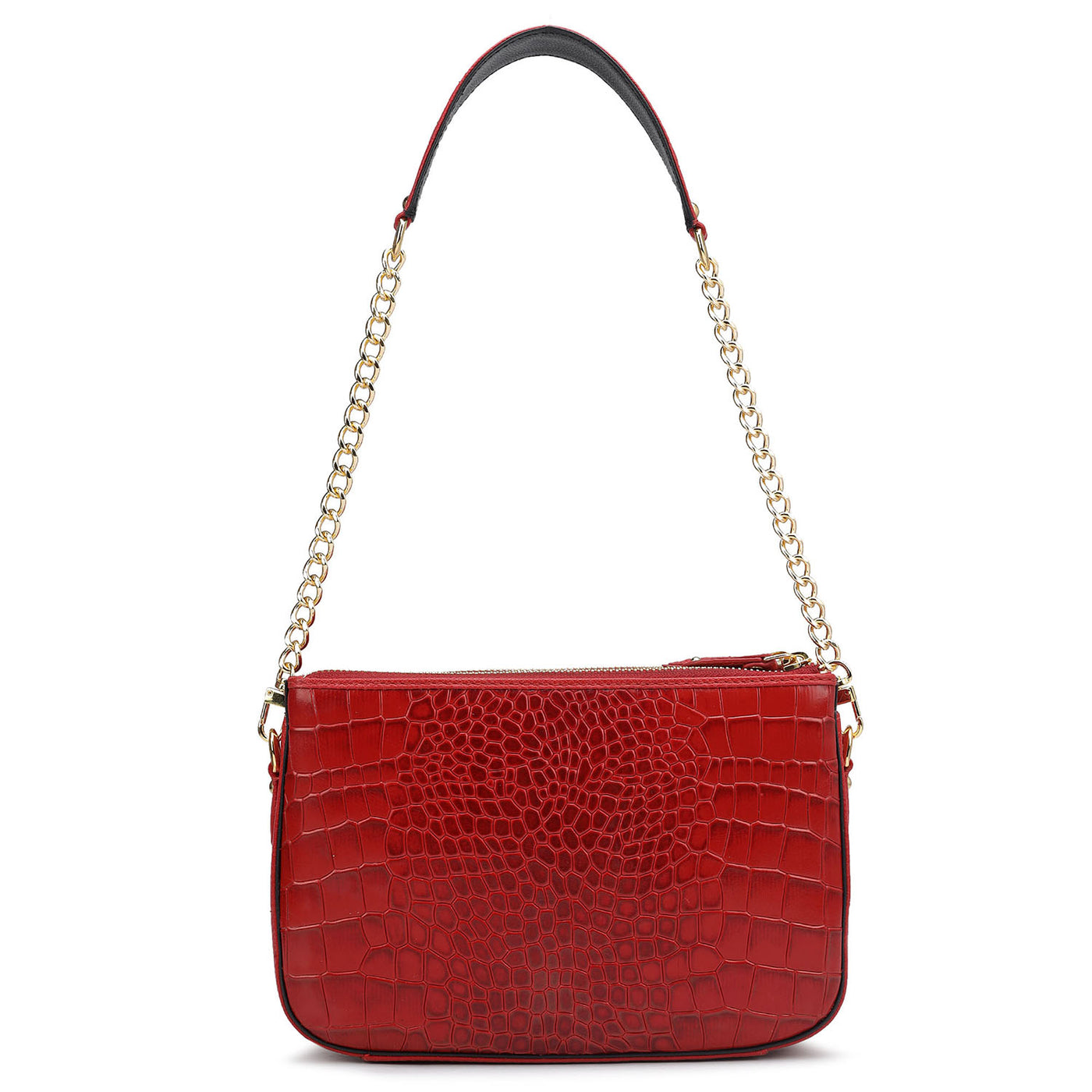 Small Croco Leather Shoulder Bag - Red