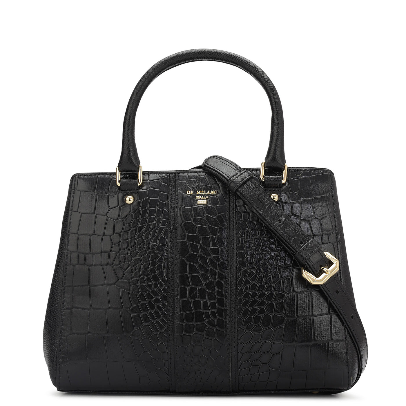 Small Croco Leather Satchel - Black