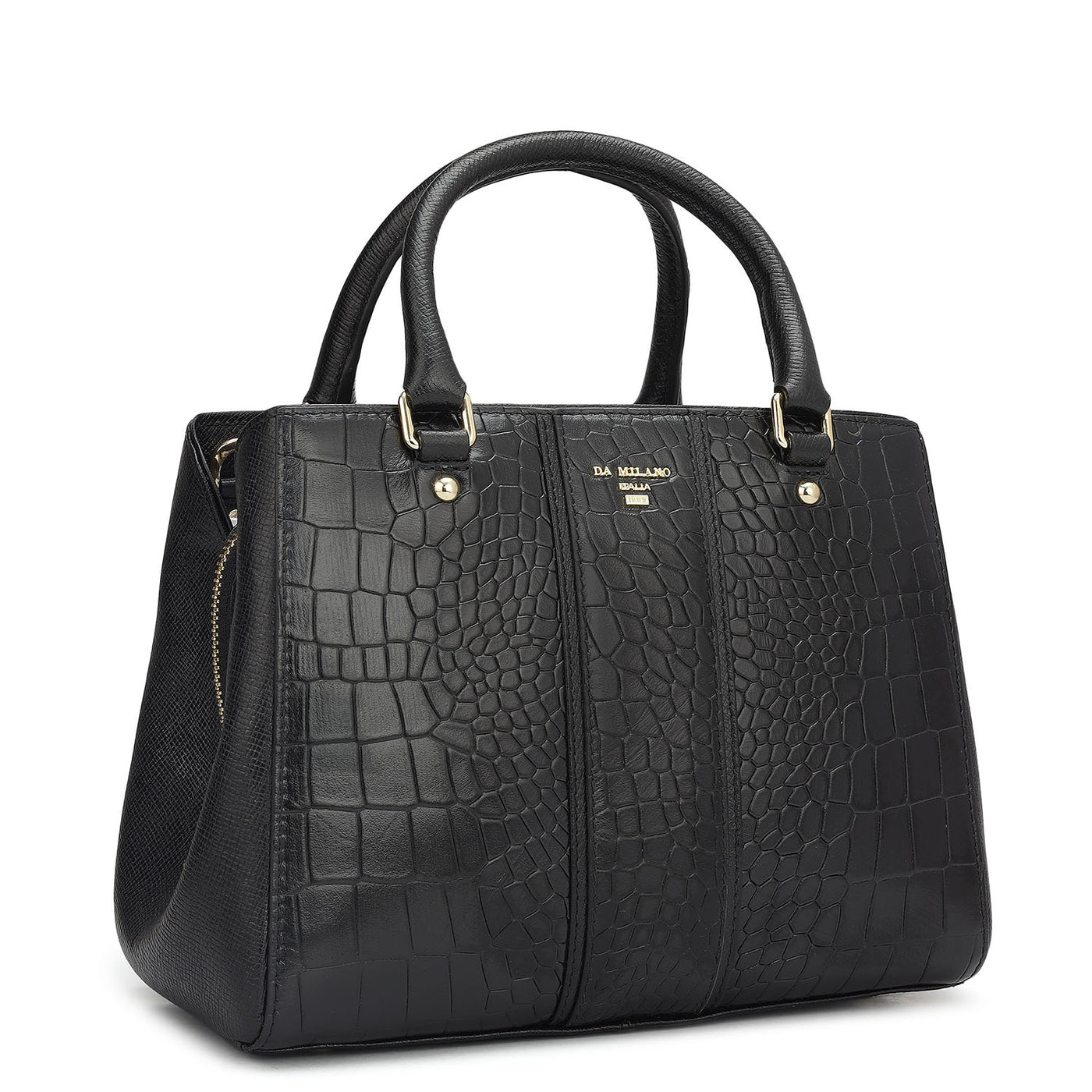 Small Croco Leather Satchel - Black