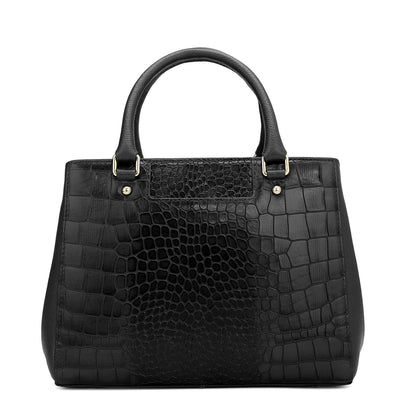 Small Croco Leather Satchel - Black