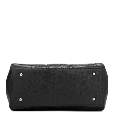 Small Croco Leather Satchel - Black