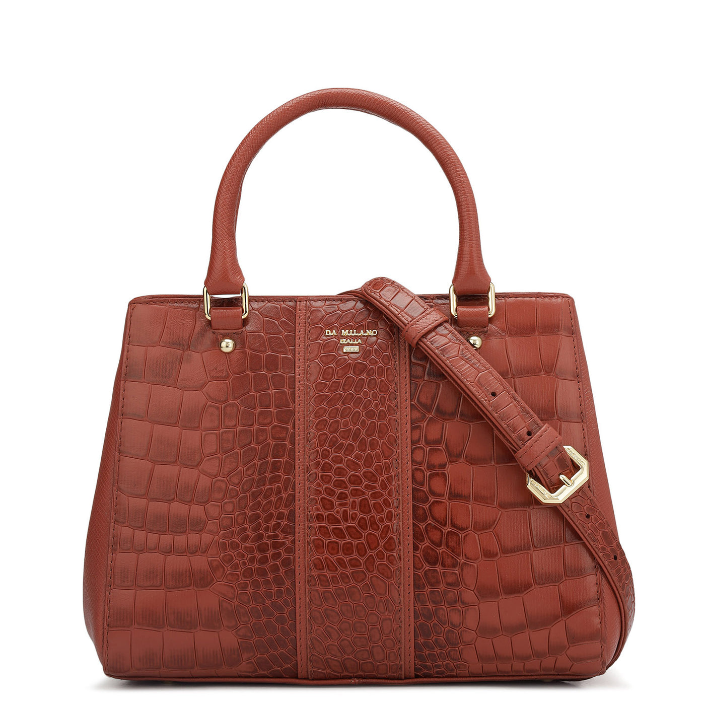 Small Croco Leather Satchel - Brick