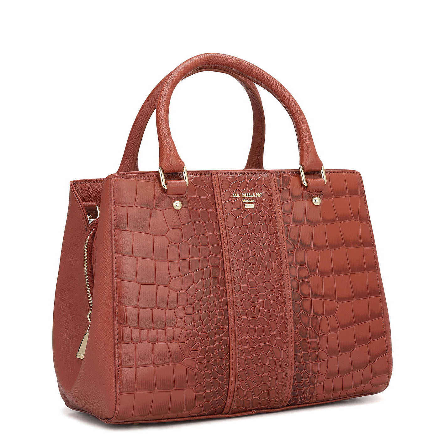 Small Croco Leather Satchel - Brick