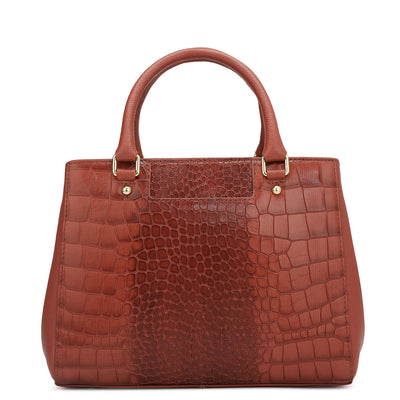 Small Croco Leather Satchel - Brick