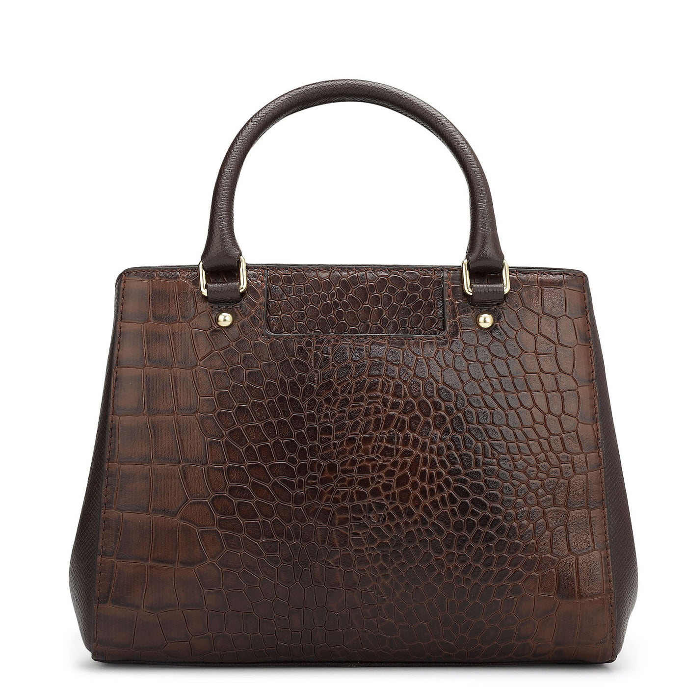 Small Croco Leather Satchel - Brown