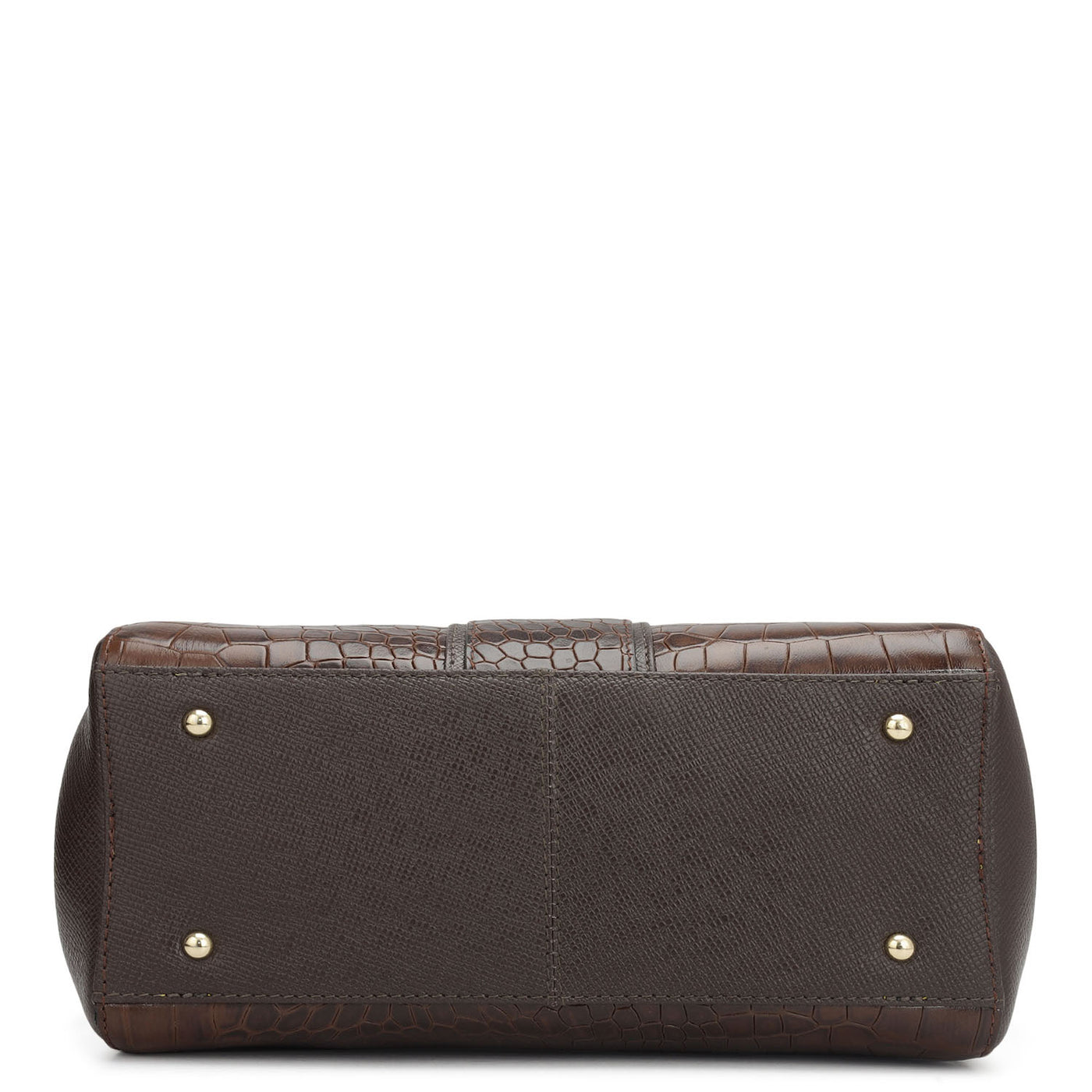 Small Croco Leather Satchel - Brown