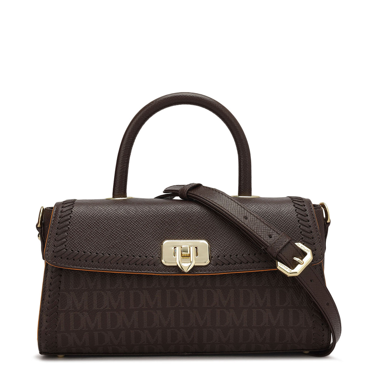 Small Monogram Franzy Leather Satchel - Chocolate