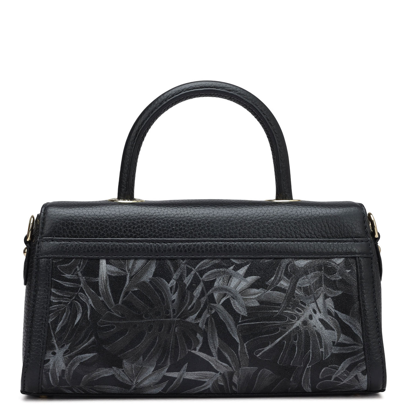 Small Floral Wax Leather Satchel - Black