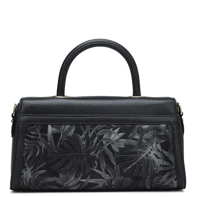 Small Floral Wax Leather Satchel - Black