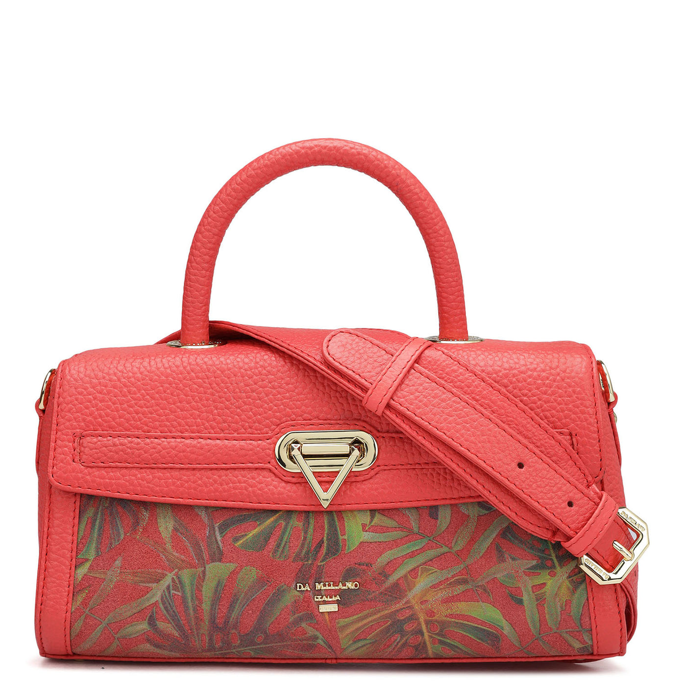 Small Floral Wax Leather Satchel - Corallo