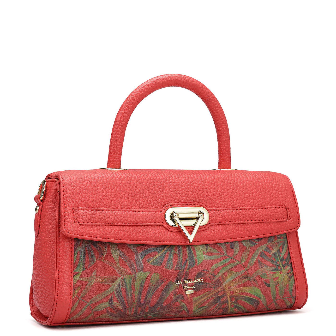 Small Floral Wax Leather Satchel - Corallo