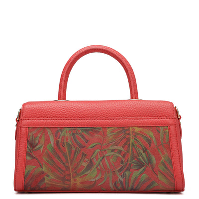 Small Floral Wax Leather Satchel - Corallo