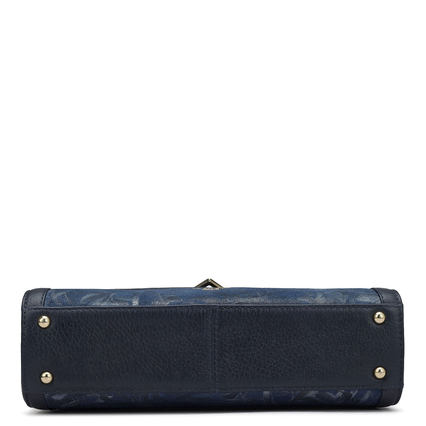 Small Floral Wax Leather Satchel - Navy Blue