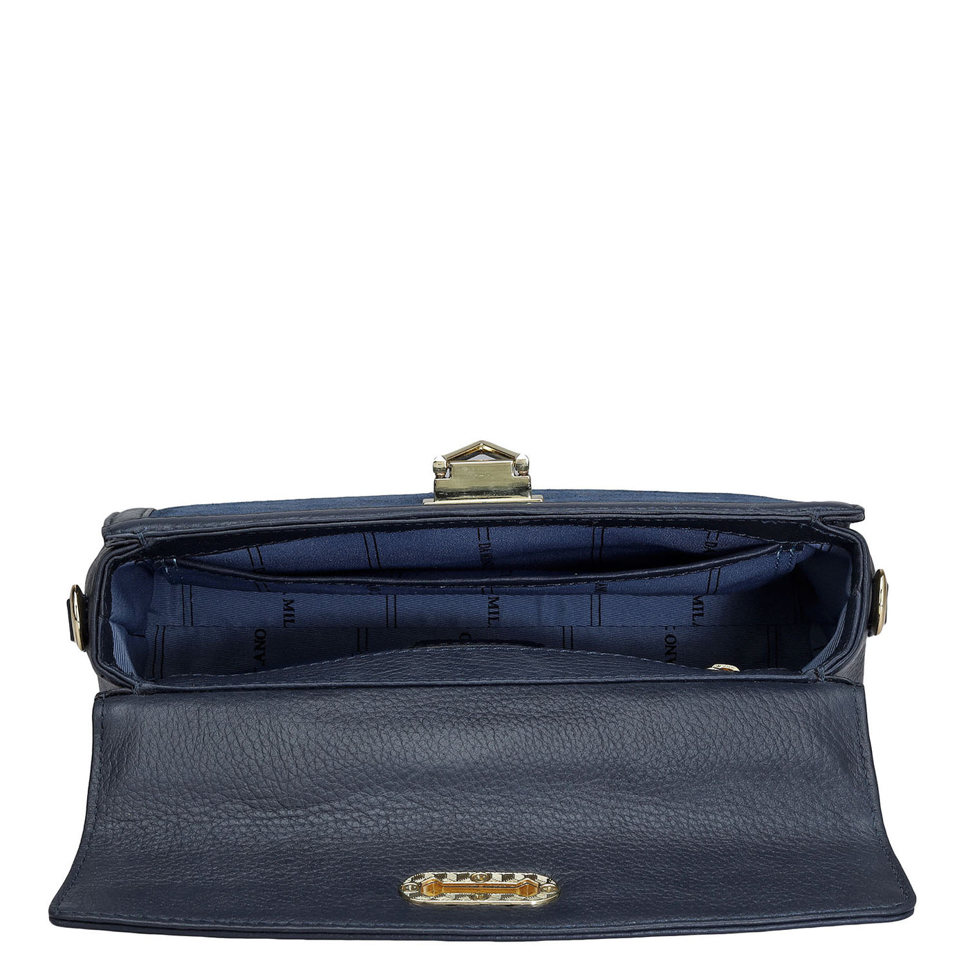 Small Floral Wax Leather Satchel - Navy Blue