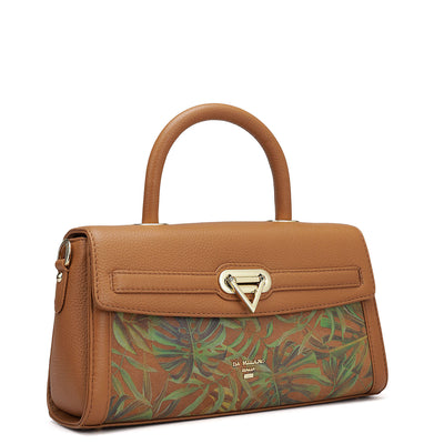 Small Floral Wax Leather Satchel - Tan